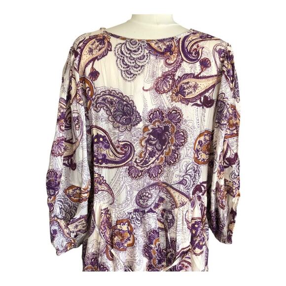 Band Of The Free NWT Lyonnette Paisley Boho Long Sleeve Mini Dress Cream Purple - Picture 6 of 13